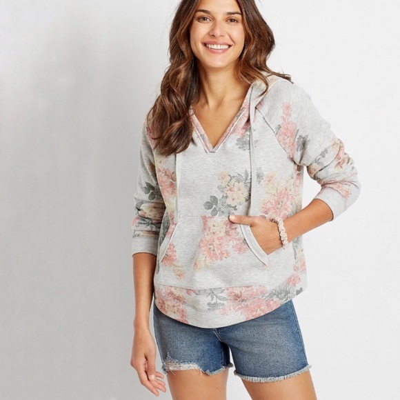 Sz Small Gray Floral Pullover Hoodie - Picture 2 of 5